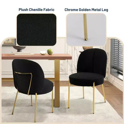 CLIHOME Chaises de salle à manger rondes modernes en tissu Teddy rembourré avec pieds en métal