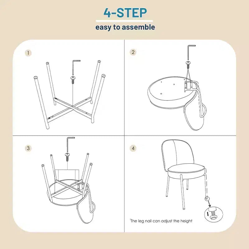 CLIHOME Chaises de salle à manger rondes modernes en tissu Teddy rembourré avec pieds en métal