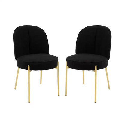 CLIHOME Modern Round Upholstered Teddy Fabric Kitchen Dining Chairs With Metal Legs