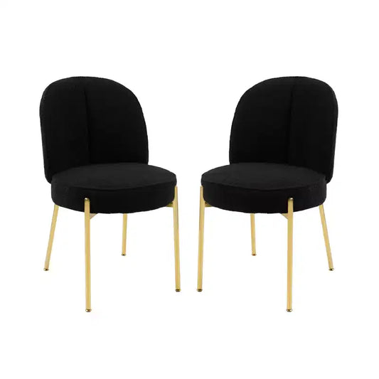 CLIHOME Modern Round Upholstered Teddy Fabric Kitchen Dining Chairs With Metal Legs