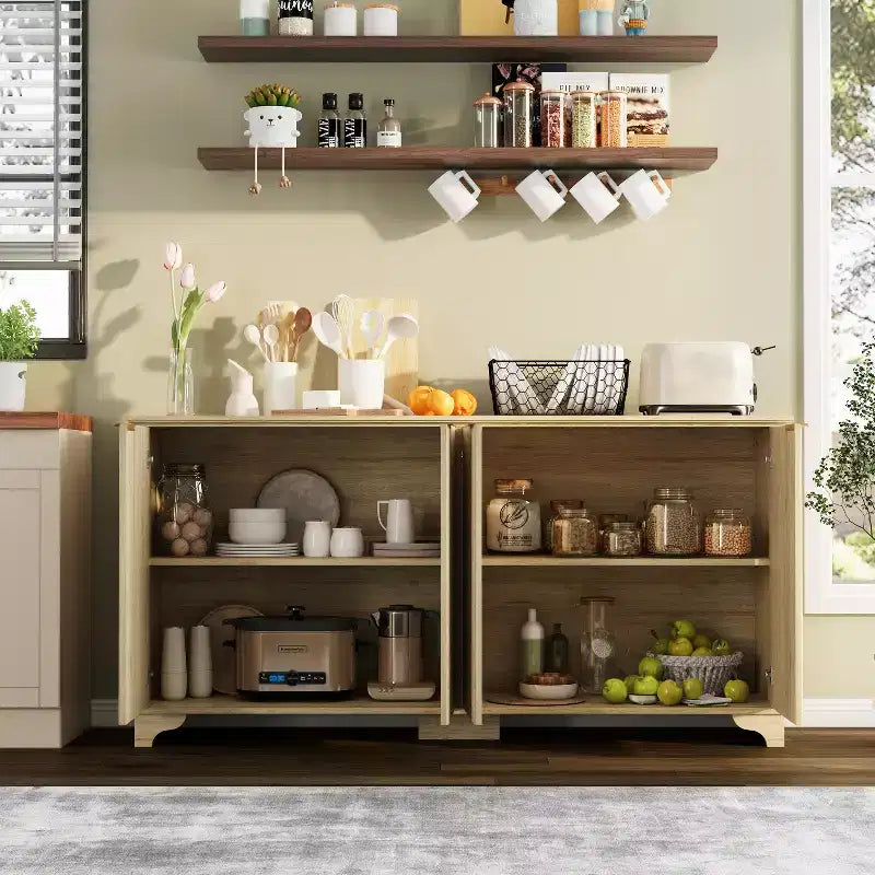 Buffet en bois à 4 portes et étagères réglables, pour cuisines, salles à manger,