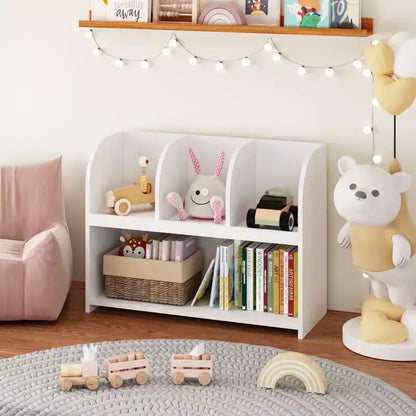 Whisen Kids Bookcase with 4 Compartments, Storage Book Shelf, Storage Display, Rack, Toy Organizer - White