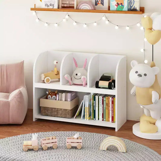 Whisen Kids Bookcase with 4 Compartments, Storage Book Shelf, Storage Display, Rack, Toy Organizer - White