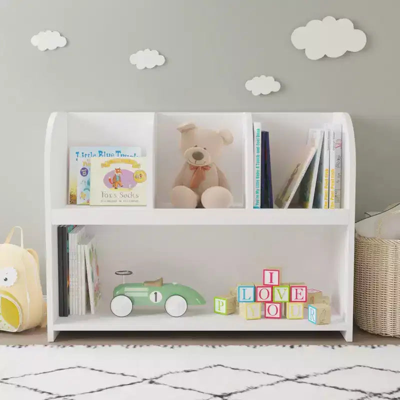 Bibliothèque pour enfants Whisen avec 4 compartiments, étagère de rangement, présentoir de rangement, étagère, organiseur de jouets - Blanc