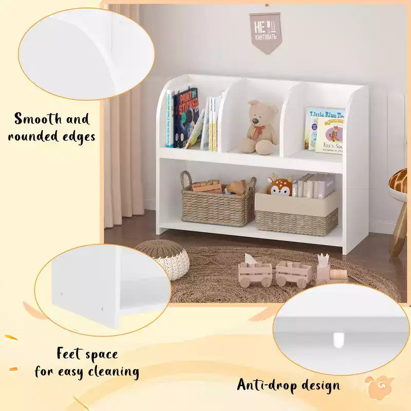 Bibliothèque pour enfants Whisen avec 4 compartiments, étagère de rangement, présentoir de rangement, étagère, organiseur de jouets - Blanc