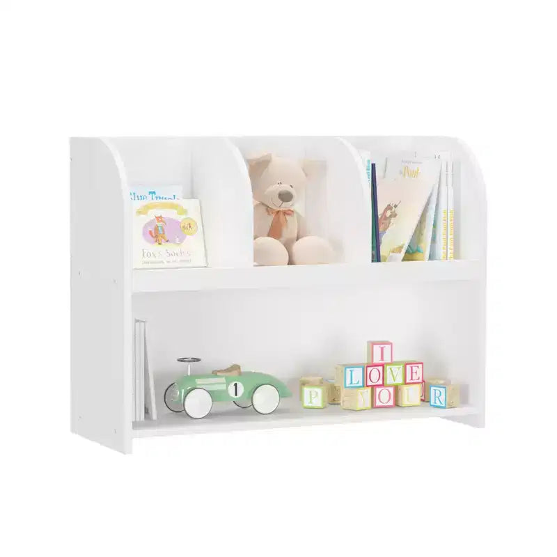 Bibliothèque pour enfants Whisen avec 4 compartiments, étagère de rangement, présentoir de rangement, étagère, organiseur de jouets - Blanc