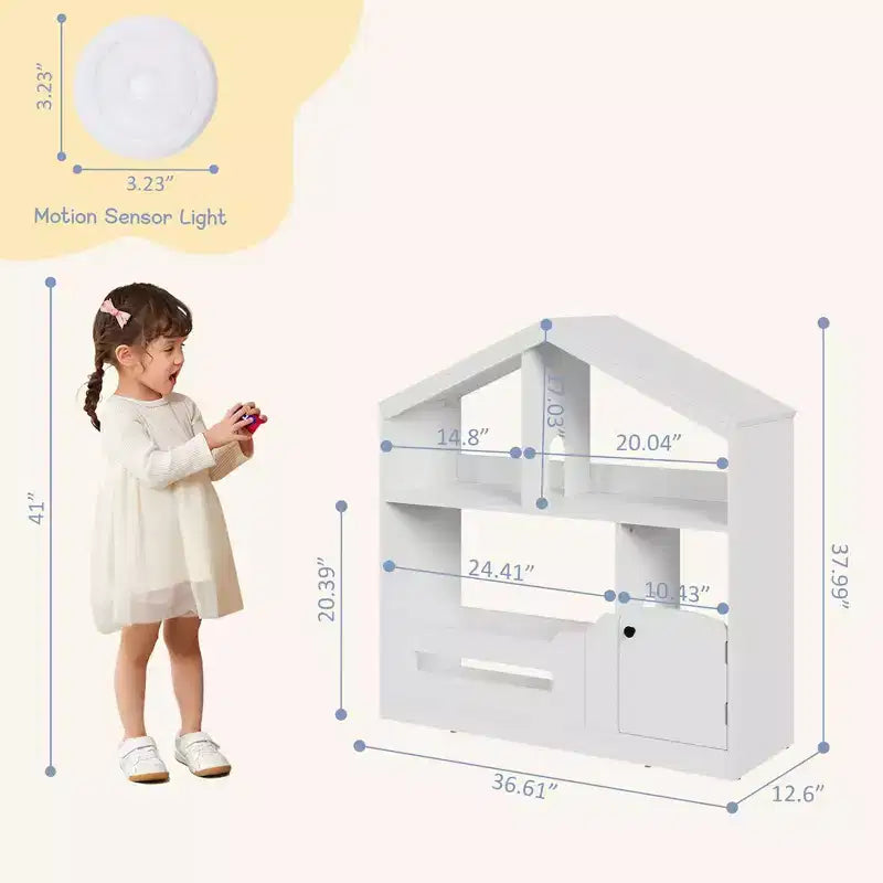 GustoWave Étagère à Livres Polyvalente à 3 Niveaux pour Enfants avec Lumière à Détecteur de Mouvement - Organiseur de Rangement de Jouets en Bois avec Dispositif Anti-basculement