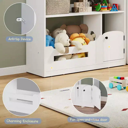 GustoWave Étagère à Livres Polyvalente à 3 Niveaux pour Enfants avec Lumière à Détecteur de Mouvement - Organiseur de Rangement de Jouets en Bois avec Dispositif Anti-basculement