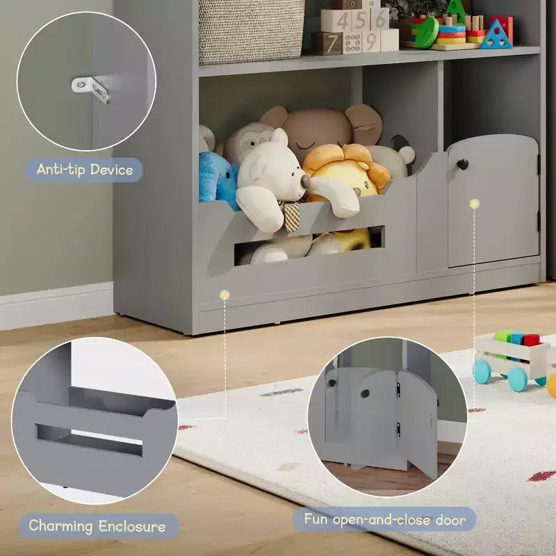 GustoWave Étagère à Livres Polyvalente à 3 Niveaux pour Enfants avec Lumière à Détecteur de Mouvement - Organiseur de Rangement de Jouets en Bois avec Dispositif Anti-basculement