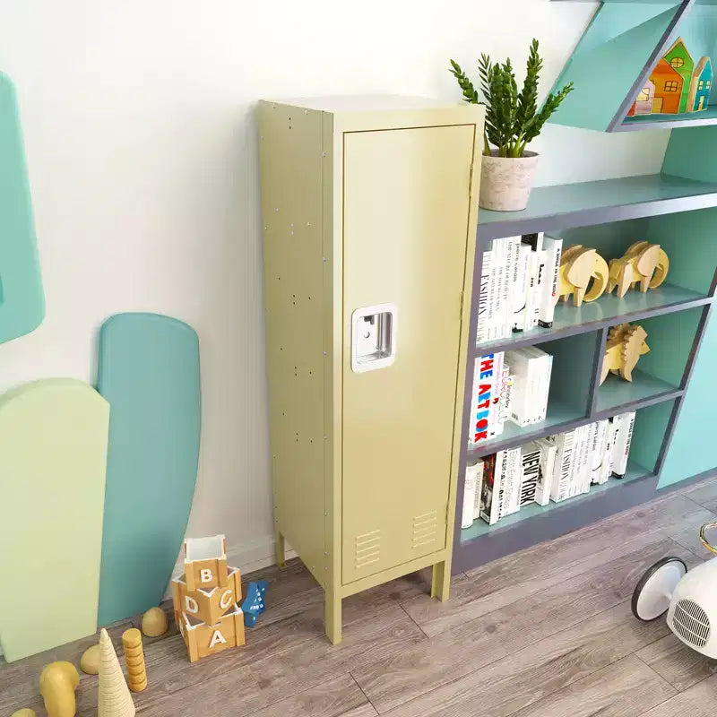 1 casier métallique simple et haut - armoire de rangement de style rétro - mobilier industriel - pour salon/chambre/débarras/salle de sport/école - jaune