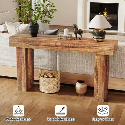 Console étroite et longue de 63 pouces, table d'entrée en bois de style ferme pour couloir, salon, derrière un canapé, table d'appoint industrielle pour une décoration moderne et rustique