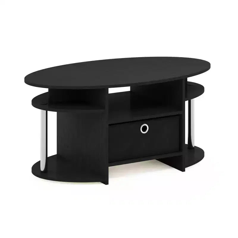 Table basse ovale moderne HOMLUX avec étagères latérales et bac de rangement en tissu pour salon