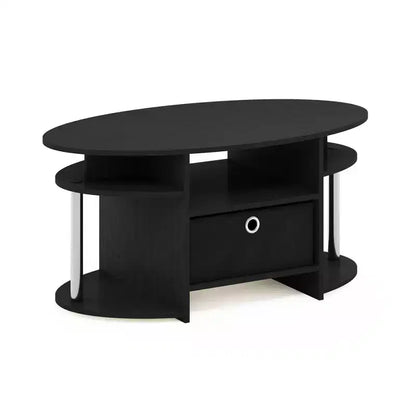 Table basse ovale moderne HOMLUX avec étagères latérales et bac de rangement en tissu pour salon