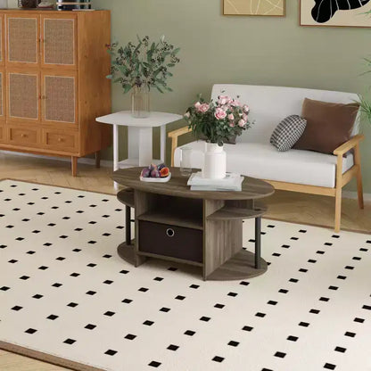 Table basse ovale moderne HOMLUX avec étagères latérales et bac de rangement en tissu pour salon