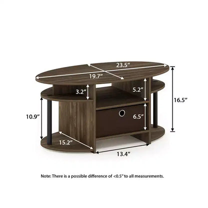 Table basse ovale moderne HOMLUX avec étagères latérales et bac de rangement en tissu pour salon