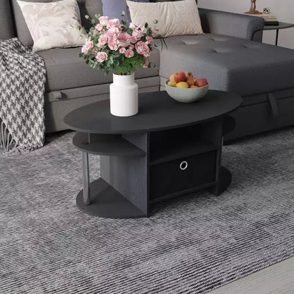 Table basse ovale moderne HOMLUX avec étagères latérales et bac de rangement en tissu pour salon