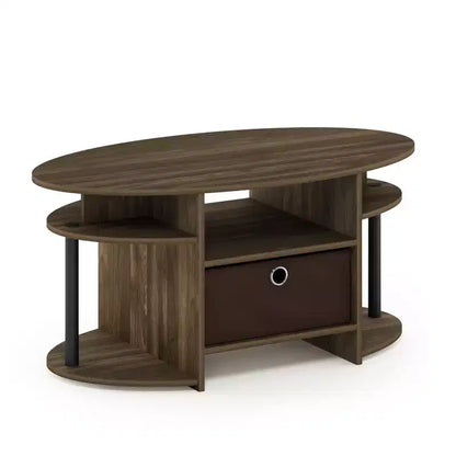 Table basse ovale moderne HOMLUX avec étagères latérales et bac de rangement en tissu pour salon