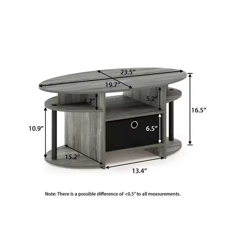Table basse ovale moderne HOMLUX avec étagères latérales et bac de rangement en tissu pour salon