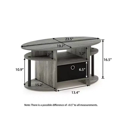 Table basse ovale moderne HOMLUX avec étagères latérales et bac de rangement en tissu pour salon