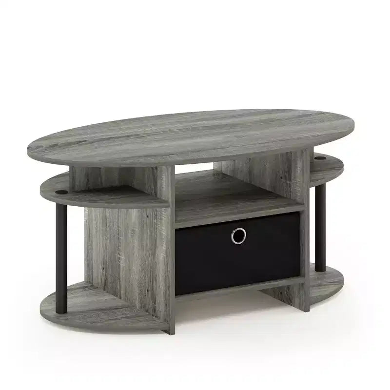 Table basse ovale moderne HOMLUX avec étagères latérales et bac de rangement en tissu pour salon
