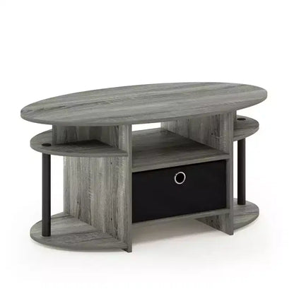 Table basse ovale moderne HOMLUX avec étagères latérales et bac de rangement en tissu pour salon