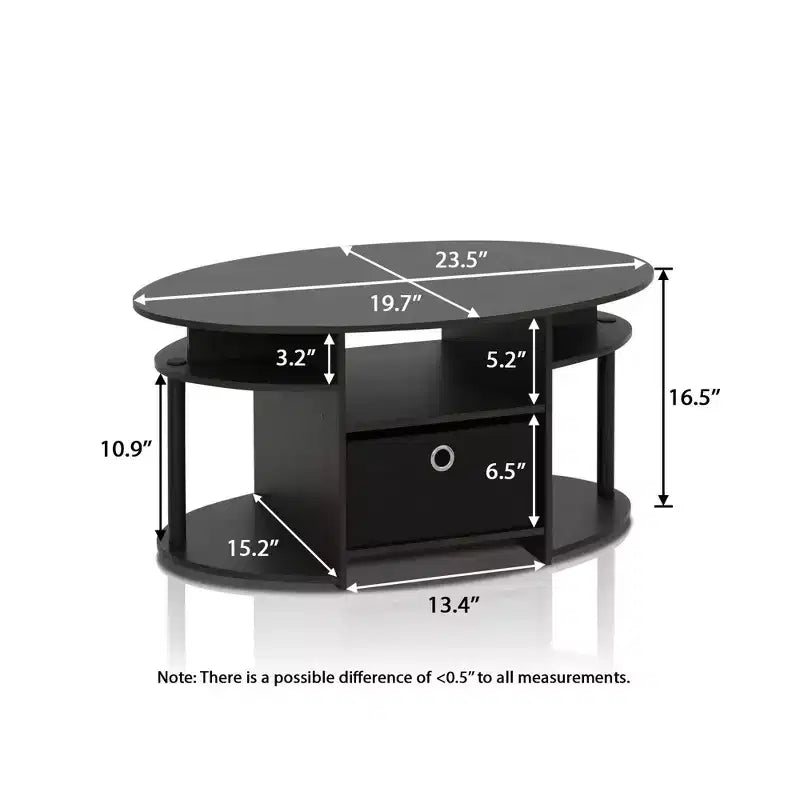 Table basse ovale moderne HOMLUX avec étagères latérales et bac de rangement en tissu pour salon
