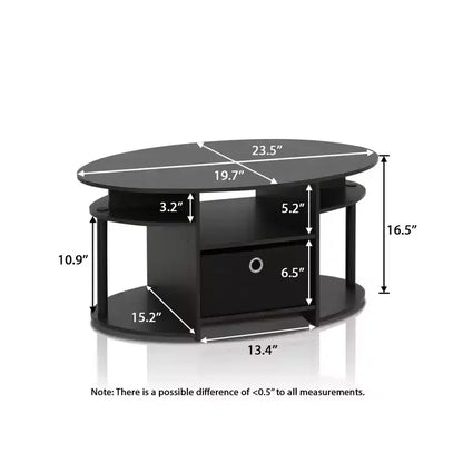 Table basse ovale moderne HOMLUX avec étagères latérales et bac de rangement en tissu pour salon