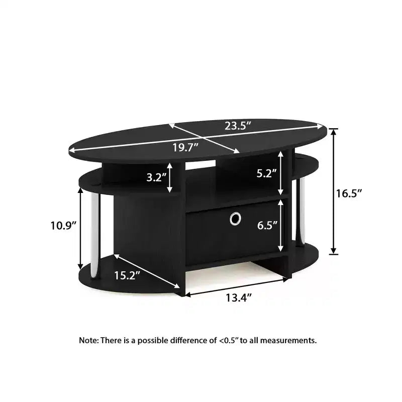 Table basse ovale moderne HOMLUX avec étagères latérales et bac de rangement en tissu pour salon