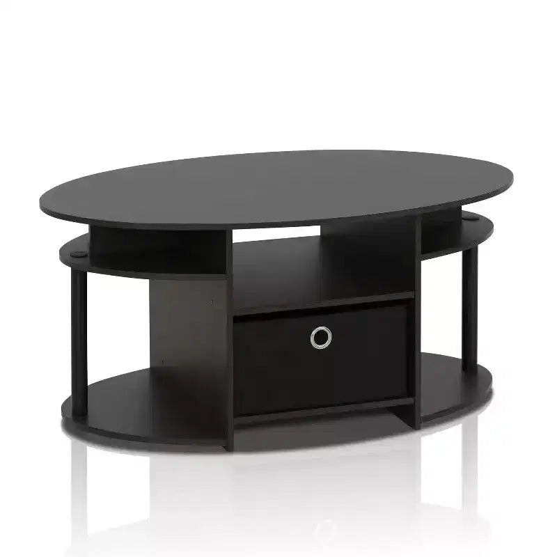 Table basse ovale moderne HOMLUX avec étagères latérales et bac de rangement en tissu pour salon