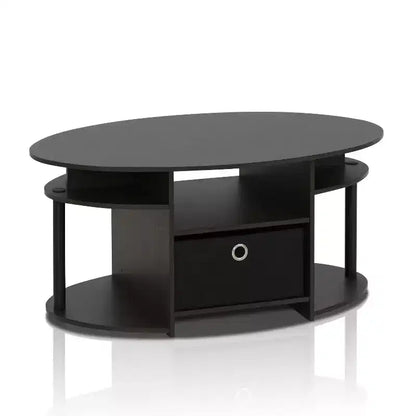 Table basse ovale moderne HOMLUX avec étagères latérales et bac de rangement en tissu pour salon