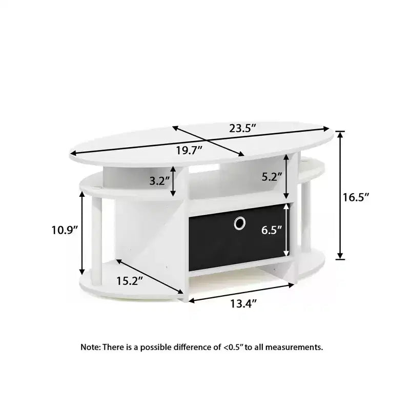 Table basse ovale moderne HOMLUX avec étagères latérales et bac de rangement en tissu pour salon