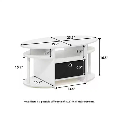Table basse ovale moderne HOMLUX avec étagères latérales et bac de rangement en tissu pour salon
