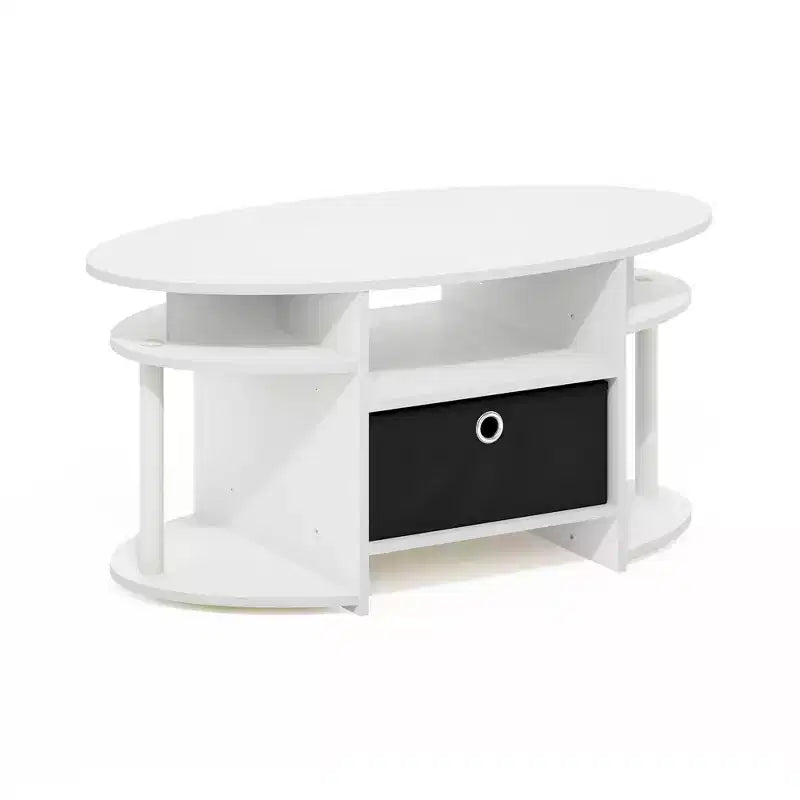 Table basse ovale moderne HOMLUX avec étagères latérales et bac de rangement en tissu pour salon