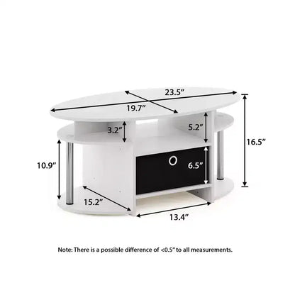 Table basse ovale moderne HOMLUX avec étagères latérales et bac de rangement en tissu pour salon