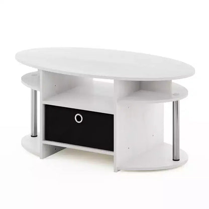 Table basse ovale moderne HOMLUX avec étagères latérales et bac de rangement en tissu pour salon