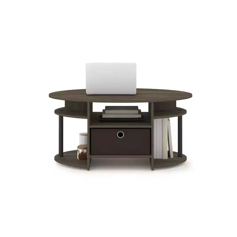 Table basse ovale moderne HOMLUX avec étagères latérales et bac de rangement en tissu pour salon