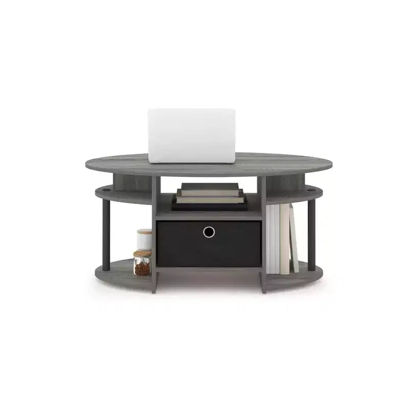 Table basse ovale moderne HOMLUX avec étagères latérales et bac de rangement en tissu pour salon