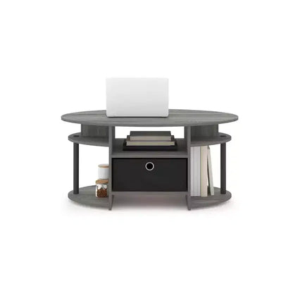 Table basse ovale moderne HOMLUX avec étagères latérales et bac de rangement en tissu pour salon
