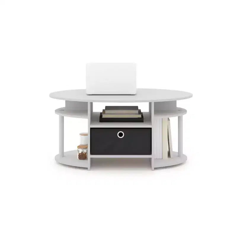 Table basse ovale moderne HOMLUX avec étagères latérales et bac de rangement en tissu pour salon