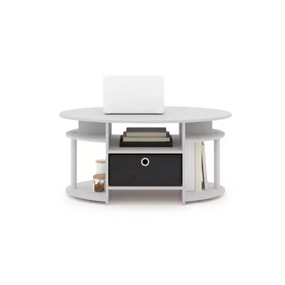 Table basse ovale moderne HOMLUX avec étagères latérales et bac de rangement en tissu pour salon