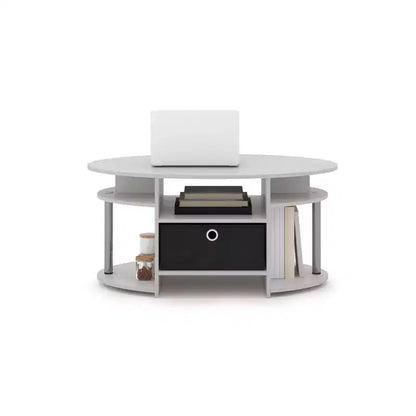 Table basse ovale moderne HOMLUX avec étagères latérales et bac de rangement en tissu pour salon