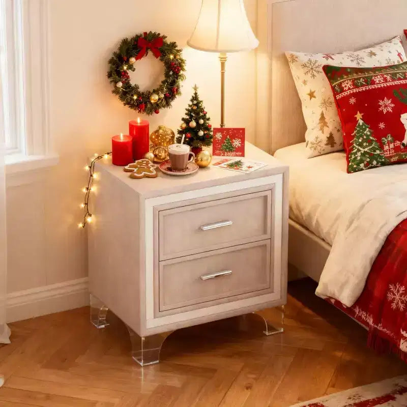 Homy Casa 2-Drawer Nightstand with Silver Trim and Metal Legs, Bedside Table for Bedroom