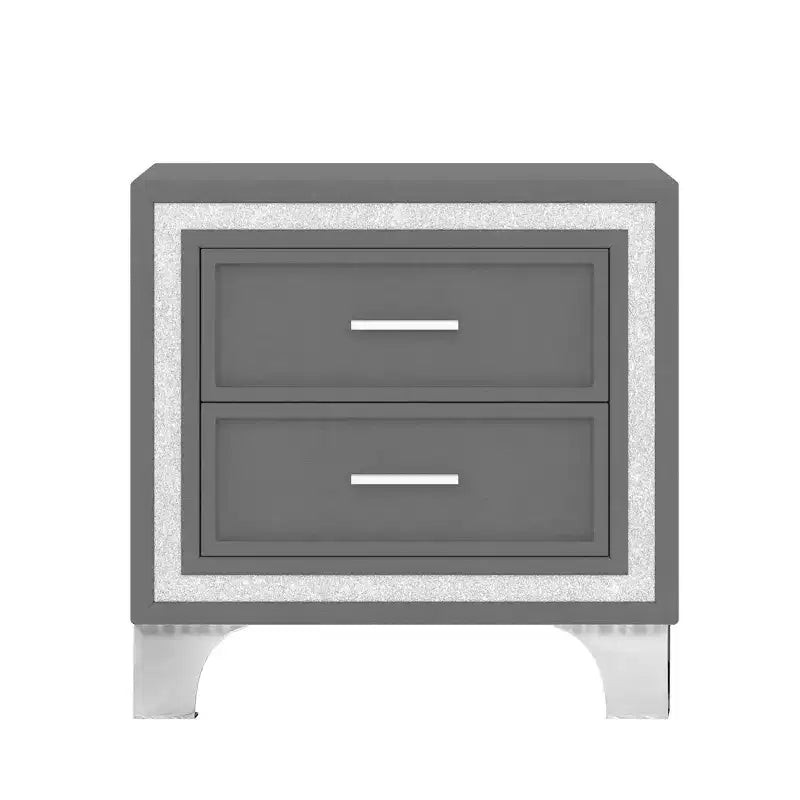 Table de chevet Homy Casa à 2 tiroirs avec bordure argentée et pieds en métal, table de chevet pour chambre à coucher