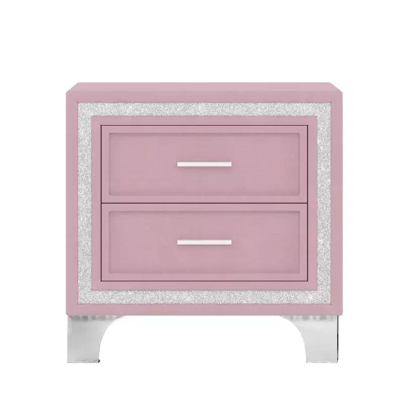 Table de chevet Homy Casa à 2 tiroirs avec bordure argentée et pieds en métal, table de chevet pour chambre à coucher