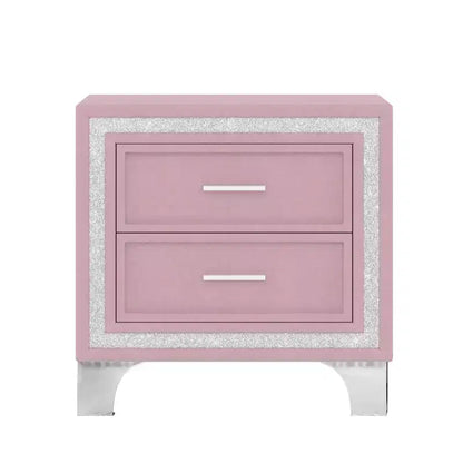 Table de chevet Homy Casa à 2 tiroirs avec bordure argentée et pieds en métal, table de chevet pour chambre à coucher