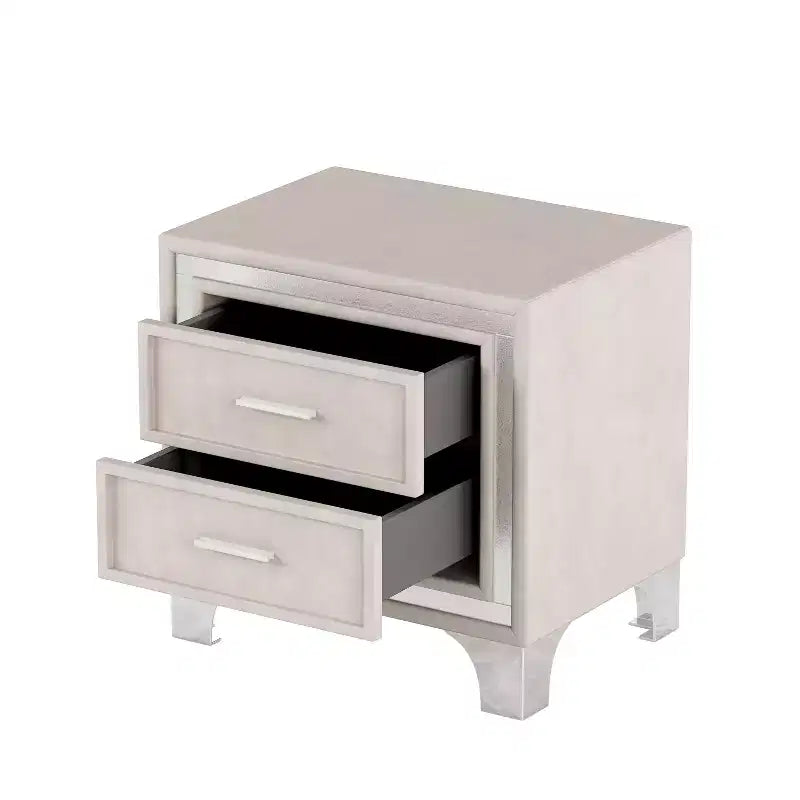 Table de chevet Homy Casa à 2 tiroirs avec bordure argentée et pieds en métal, table de chevet pour chambre à coucher