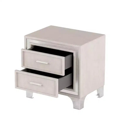 Table de chevet Homy Casa à 2 tiroirs avec bordure argentée et pieds en métal, table de chevet pour chambre à coucher