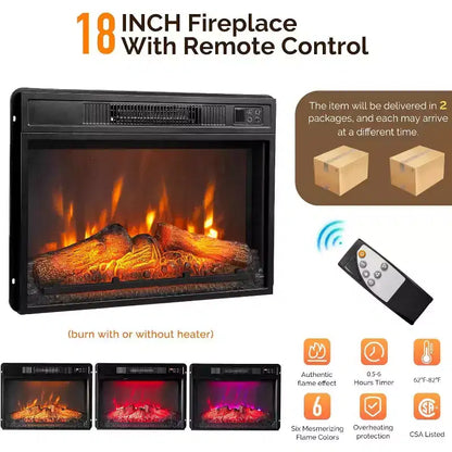 Meuble TV VINGLI pour téléviseurs jusqu'à 70 pouces, meuble de divertissement cannelé avec cheminée électrique et étagères réglables, chêne