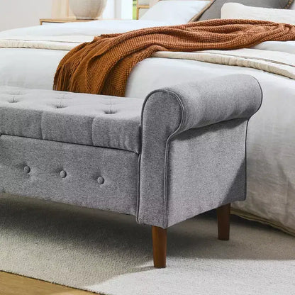 Banc Ottoman de Rangement avec Accoudoirs, 157,5 cm l x 56 cm P x 60 cm H, Banc de Rangement Grande Capacité avec Couvercle Basculant à Charnière à Boucle, Repose-Pieds