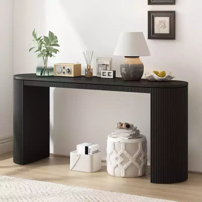 Console moderne cannelée Table de canapé incurvée Table d'entrée étroite avec rayures verticales pour couloir, entrée, salon